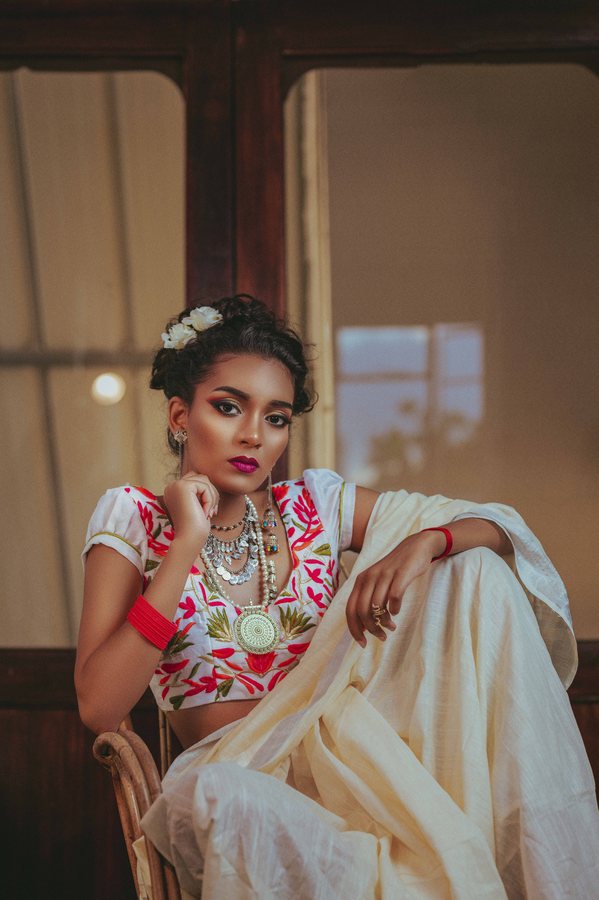 White Saree — Pensive Gaze